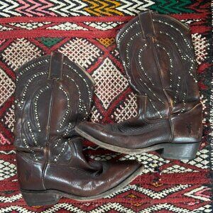 Frye Billy Stud Pull On Distressed Cowboy Boots